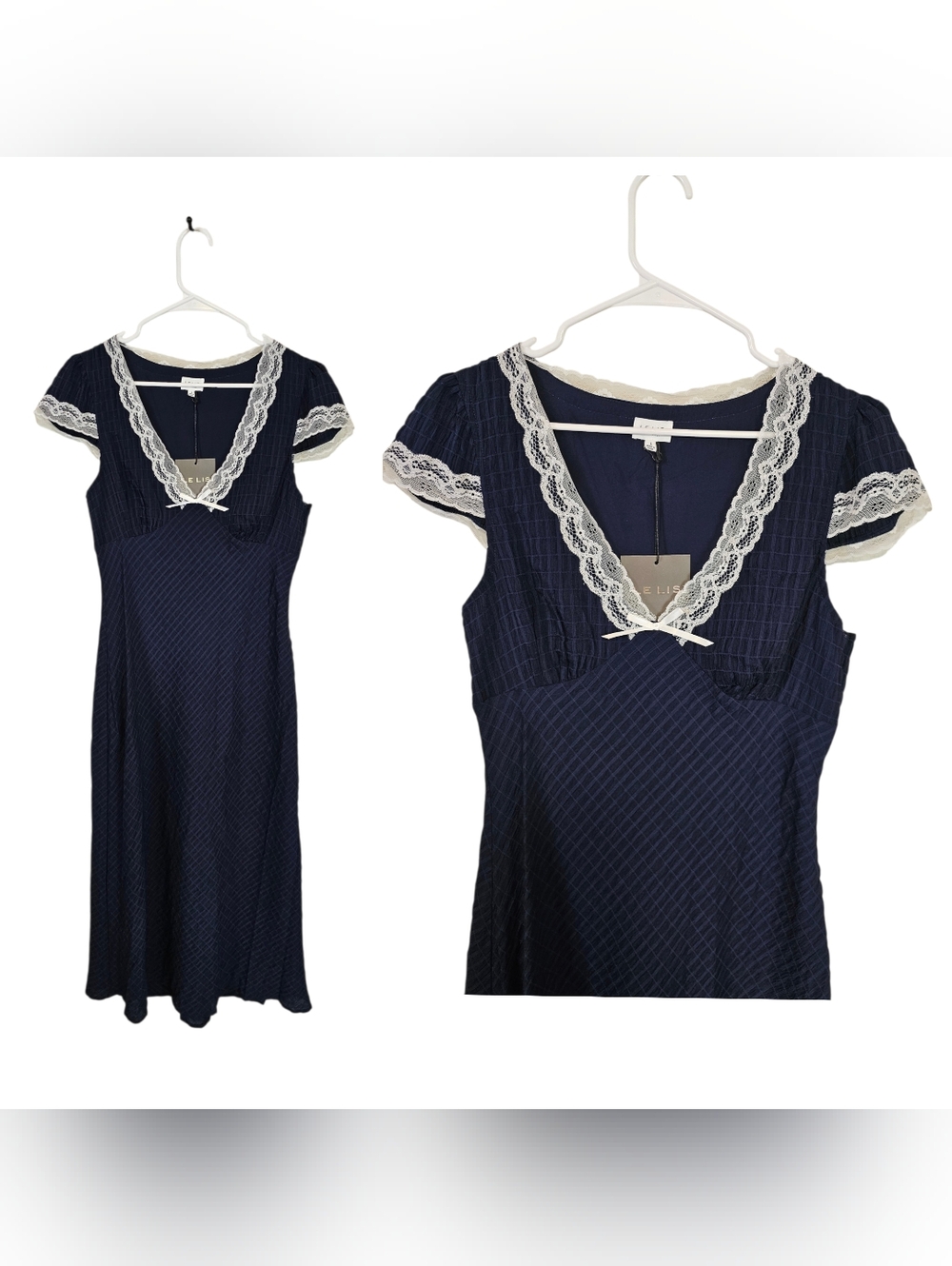 Le Lis Milkmaid Empire Waist Lace Cottagecore Maxi Bow Textured DressSize LNwt